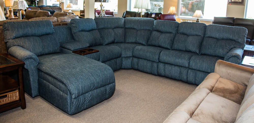 Dusty blue corner sectional couch with chaise